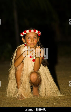 Girl performing in an Amerindian dance group, Apura, Suriname Stock Photo