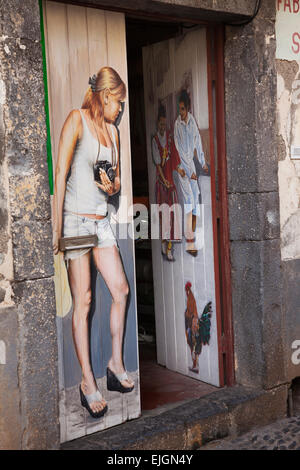 Painted door in Funchal Madeira Portugal Stock Photo