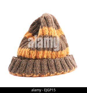 Brown knitted head cap isolated Stock Photo