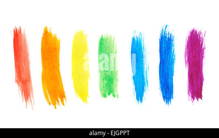 Seven watercolor paint strokes Stock Photo