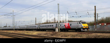 82206 Virgin Trains operating company, 82 class High Speed Electric Train, East Coast Main Line Railway, Peterborough, Cambridge Stock Photo