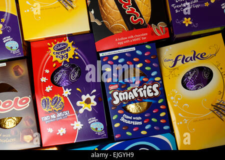 a selection of childrens easter eggs in cardboard packaging Stock Photo