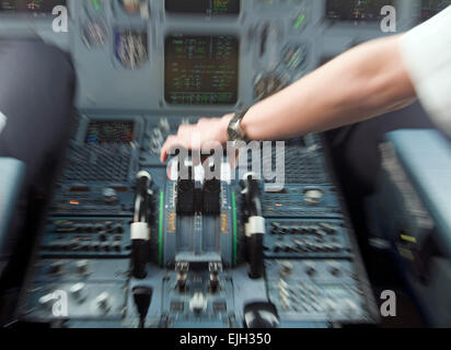 Germanwings plane cockpit instruments in Airbus 320 Stock Photo
