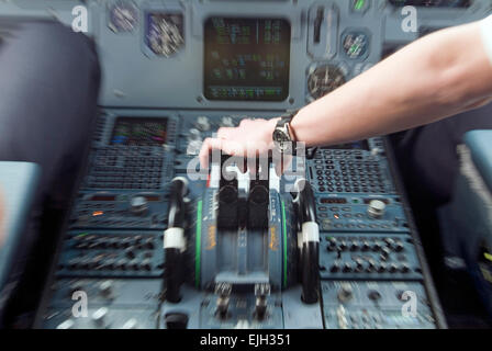 Germanwings plane cockpit instruments in Airbus 320 Stock Photo