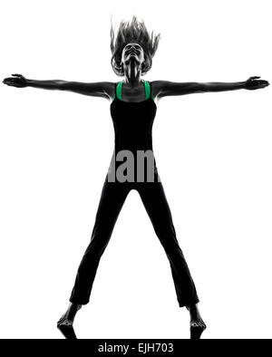 one woman dancer dancing in studio silhouette isolated on white background Stock Photo