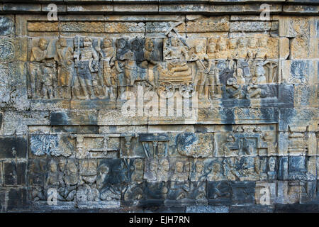 Stone carving at Borobudur, UNESCO World Heritage site, Magelang,Central Java, Indonesia Stock Photo