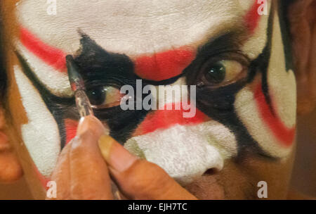 Ramayana Ballet, dancer putting on make up, Yogyakarta, Java, Indonesia Stock Photo