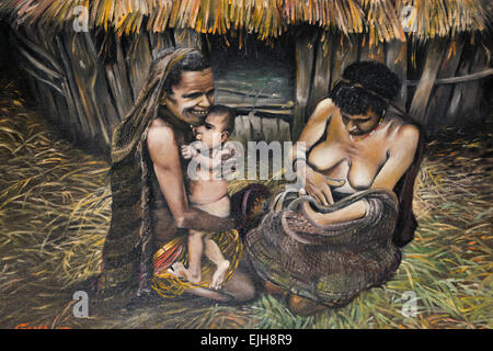 Painting of Dani women in the village Wamena, Papua, Indonesia Stock Photo