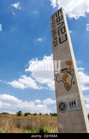 Johannesburg South Africa,Muldersdrift,Sterkfontein Caves,hominin,hominid site,human ancestor,Cradle of Humankind,sign,entrance,nature,natural,scenery Stock Photo