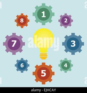 Gear elements template with bulb, stock vector Stock Vector