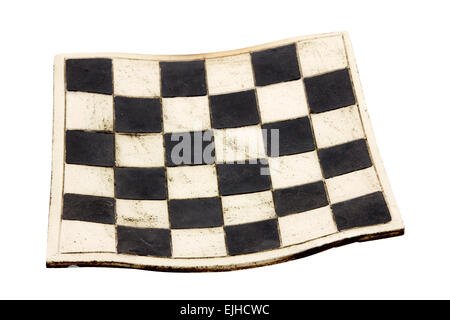 Empty curved ceramic chess board isolated on white background Stock Photo