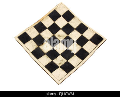 Empty curved ceramic chess board isolated on white background Stock Photo