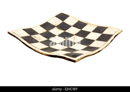Empty curved ceramic chess board isolated on white background Stock Photo