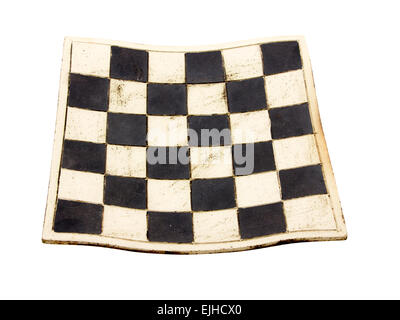 Empty curved ceramic chess board isolated on white background Stock Photo