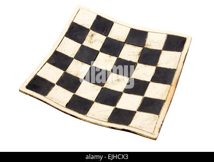 Empty curved ceramic chess board isolated on white background Stock Photo