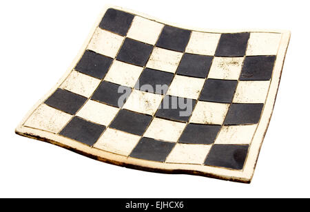 Empty curved ceramic chess board isolated on white background Stock Photo