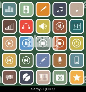 Music flat icons on green background, stock vector Stock Vector
