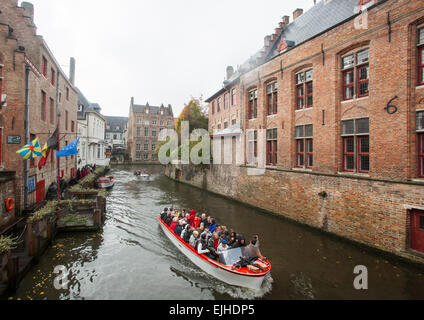 Canal boat tour in Bruges, Belgium Stock Photo