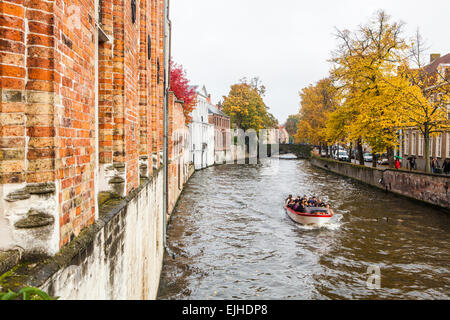 Canal boat tour in Bruges, Belgium Stock Photo