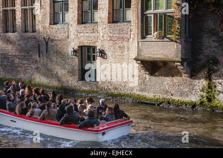 Canal boat tour in Bruges, Belgium Stock Photo