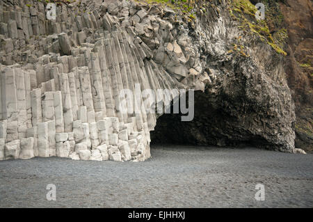 Basalt columns, Hálsanefshellir cave, Reynisfjara beach at Vik i Myrdal, Iceland Stock Photo