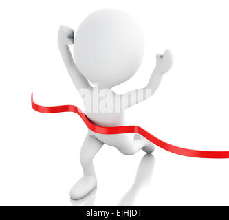 3d image. White people crossing the finishing line. Succes concept. Isolated white background Stock Photo