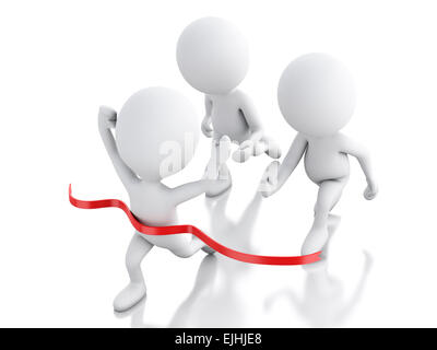 3d image. White people crossing the finishing line. Succes concept. Isolated white background Stock Photo