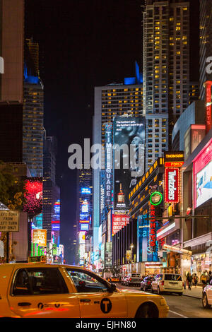 Times Square at night with lights, New York City, USA Stock Photo