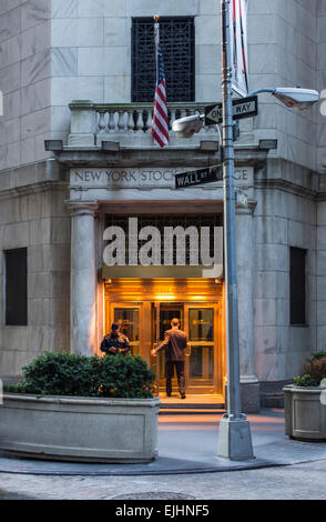 People at back entrance to New York Stock Exchange, New York City, USA Stock Photo