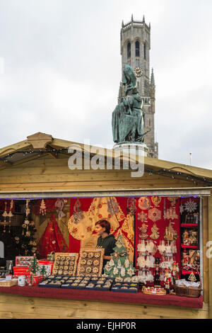 Christmas market in main square in Bruges, Belgium Stock Photo