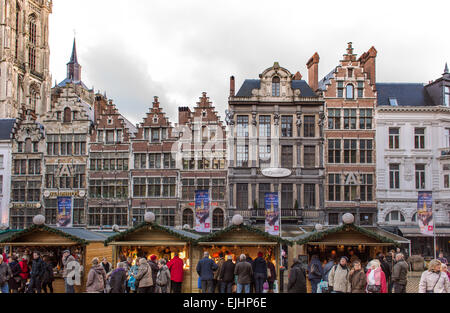 Christmas market in the main square, Antwerp, Belgium Stock Photo