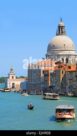 Venice, Veneto, Italy. Vaporetto on the Grand Canal. Church of Santa Maria della Salute Stock Photo