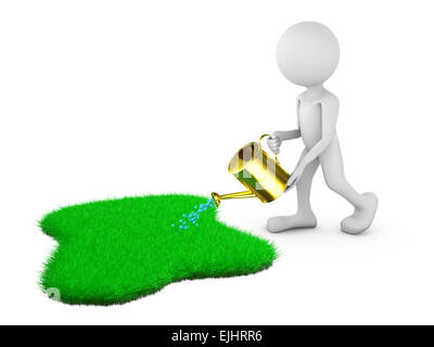 man watering from a watering can green grass Stock Photo