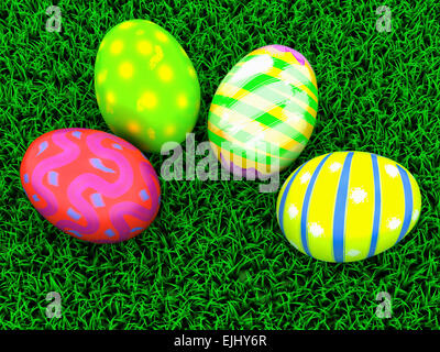 colorful Easter eggs on a grass background Stock Photo
