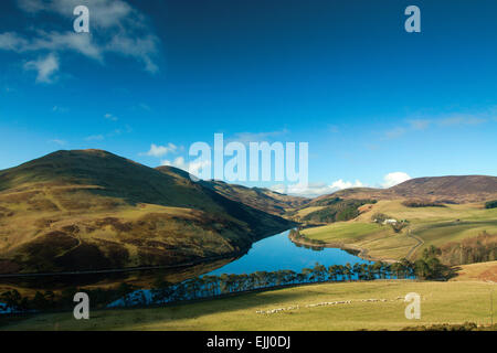 Glencorse Reservoir and Turnhouse Hill from the slopes of Castlelaw, The Pentland Hills Regional Park, Lothian Stock Photo