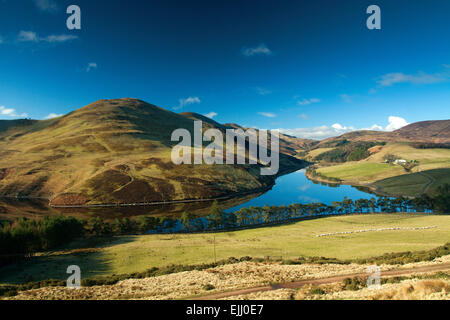 Glencorse Reservoir and Turnhouse Hill from the slopes of Castlelaw, The Pentland Hills Regional Park, Lothian Stock Photo