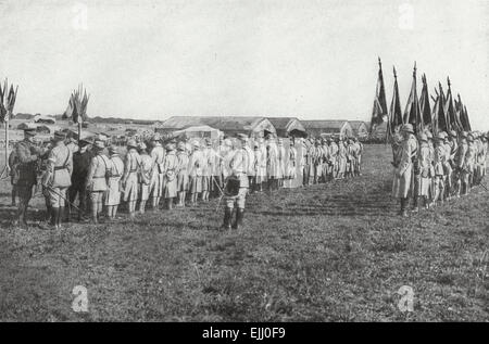 King Albert of Belgium and President Poincare of France Decorating French Officers at Verdun, circa 1916 Stock Photo