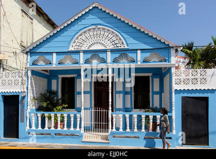 Dona Carmen Di Franco is oldest Colonial wooden house. Parque Central Puerto Plata, Dominican Republic, Caribbean Islands Stock Photo