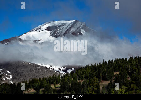 OREGON - The South Sister after a mid-summer snow storm from trail to Green Lakes in the Three Sisters Wilderness area near Bend Stock Photo