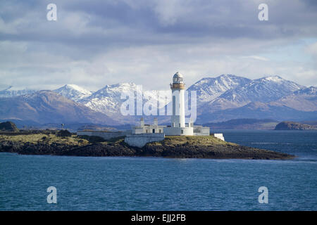 lismore light lighthouse mountains and view of ben cruachan range Stock Photo