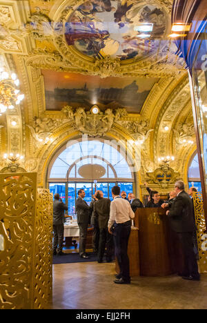 Paris, France, French historic train station, inside the  'Le Train Bleu' Restaurant,  'Gare de Lyon' european fancy restaurant interior, posh restaurant Stock Photo