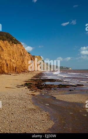 Red sandstone cliffs of the Jurassic Coast at Sidmouth, Devon, England, UK Stock Photo