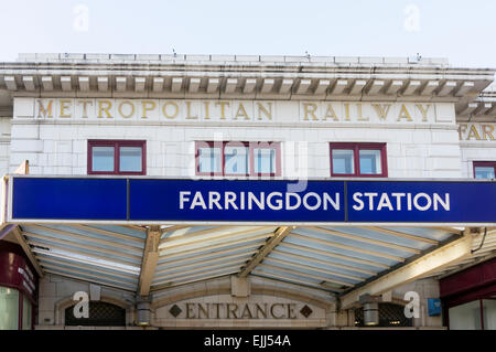 The entrance to Farringdon Station in Cowcross Street, London. Stock Photo