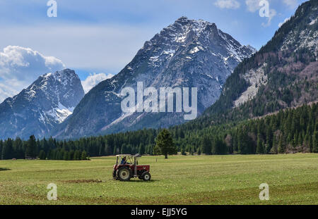 Panoramic view on the Leutasch valley - Olympiaregion Seefeld Stock Photo