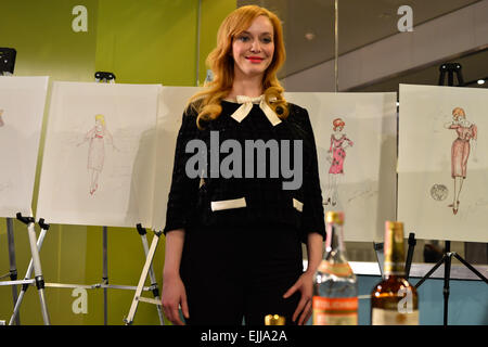 Washington, District of Columbia, US. 27th Mar, 2015. CHRISTINA HENDRICKS, who plays the savvy secretary Joan on the hit series Mad Men, stands by sketches of her character at the Smithsonian Museum Of American History Friday. Members of the show's cast were in museum to donate more than 50 artifacts including costumes, sketches anda scriptt from the show, which ends this season. © Miguel Juarez Lugo/ZUMA Wire/Alamy Live News Stock Photo