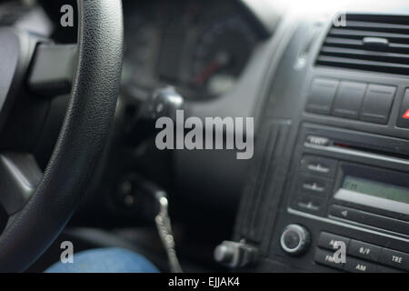 Modern car interior, selective focus on steering wheel Stock Photo