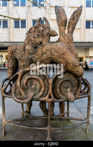 the Hare and Minotaur is a sculpture in Cheltenham Gloucestershire by Sophie Ryder, seen here from behind Stock Photo