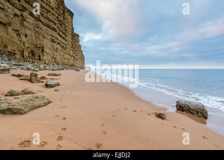 The Sandstone cliffs and shore at West Bay in Dorset Stock Photo
