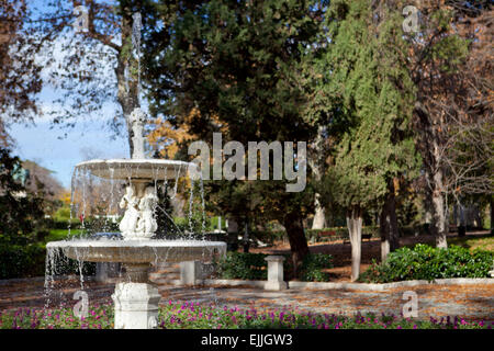 Fountain full of drops in Retiro park in Madrid, Spain. Fall season Stock Photo