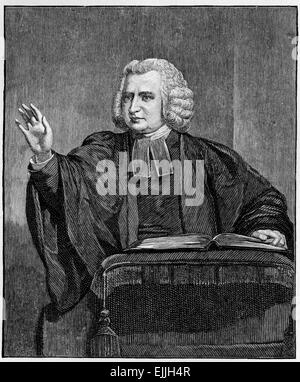 Charles Wesley preaching from the pulpit, engraving from Selections from the Journal of John Wesley, 1891 Stock Photo